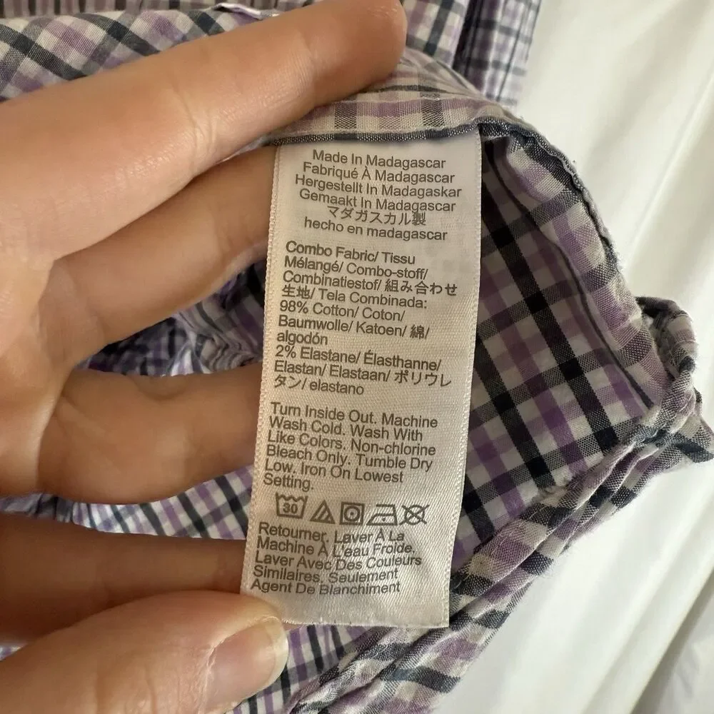 J. Crew Flex Washed Shirt Mens XL Purple Plaid Button Up Long Sleeve Slim Untuck